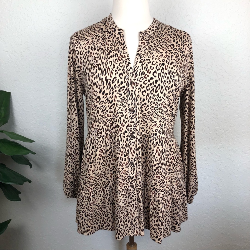 NEW Wonderly Leopard Print Button Front V Neck Tunic-SZ-1X